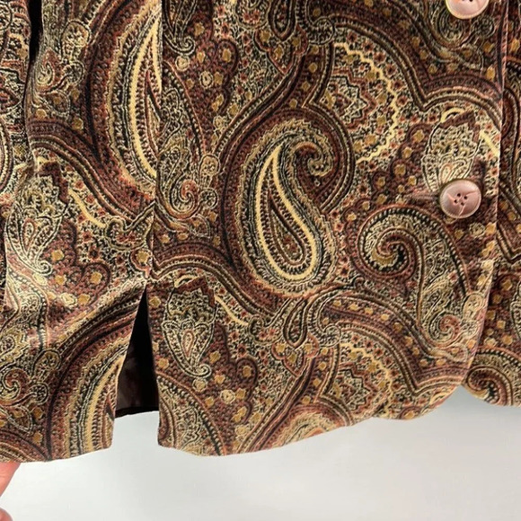 VINTAGE Bianca Nygard Velvet Collarless Blazer Brown Paisley Single Breast 12 - Picture 5 of 12